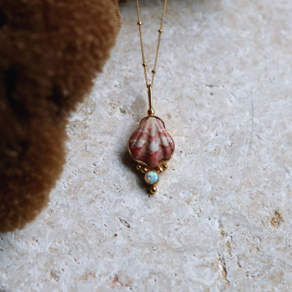 Gold Japanese Decatopecten and Opal Necklace