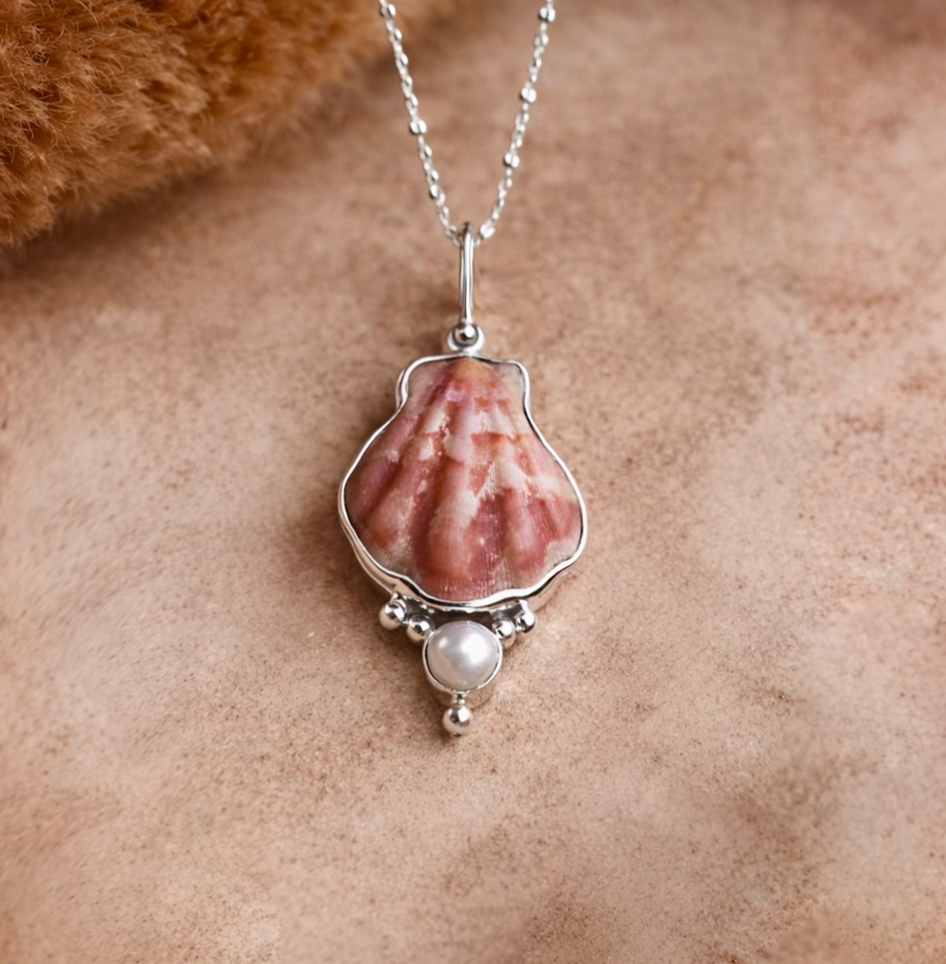 Japanese Decatopecten and Pearl Necklace