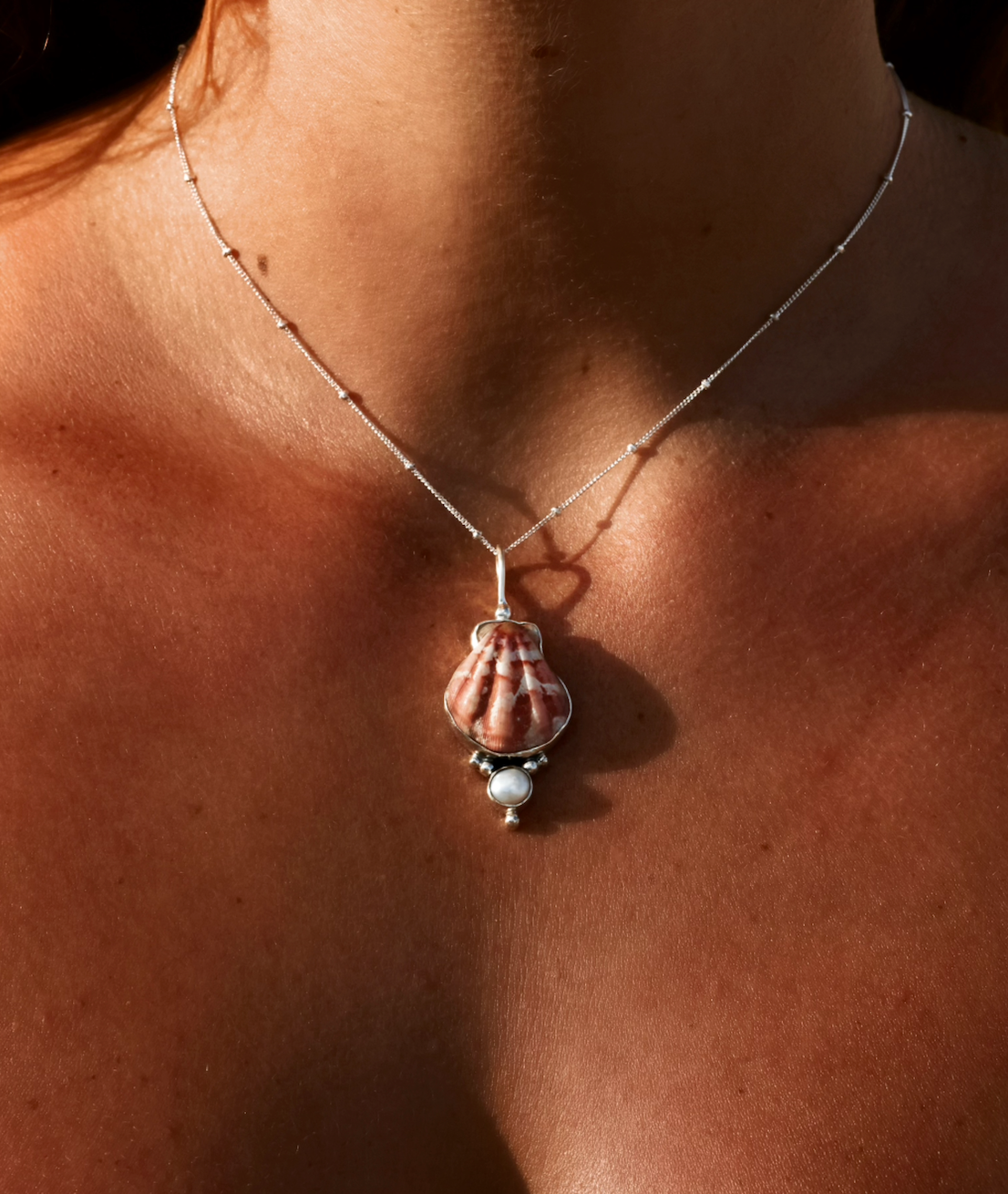 Japanese Decatopecten and Pearl Necklace